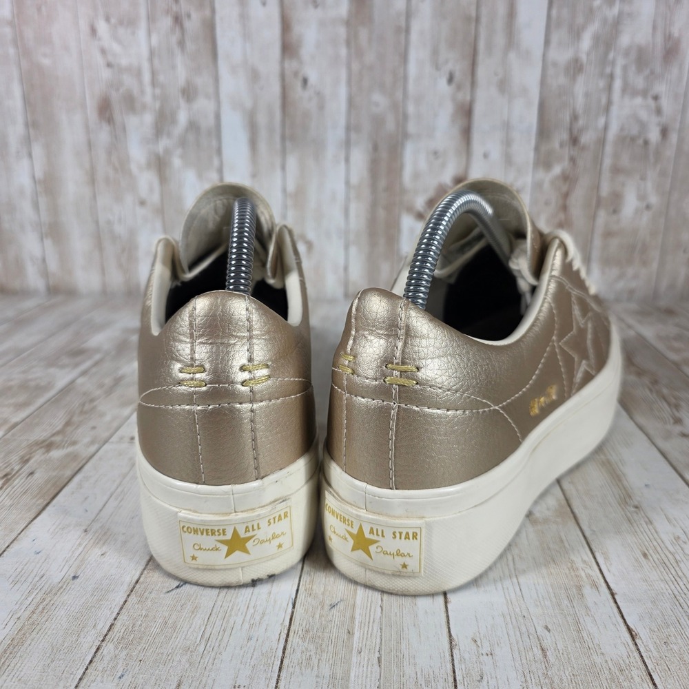 Metallic Gold Platform Sneakers - Women's Casual Fashion - Picture 3 of 8